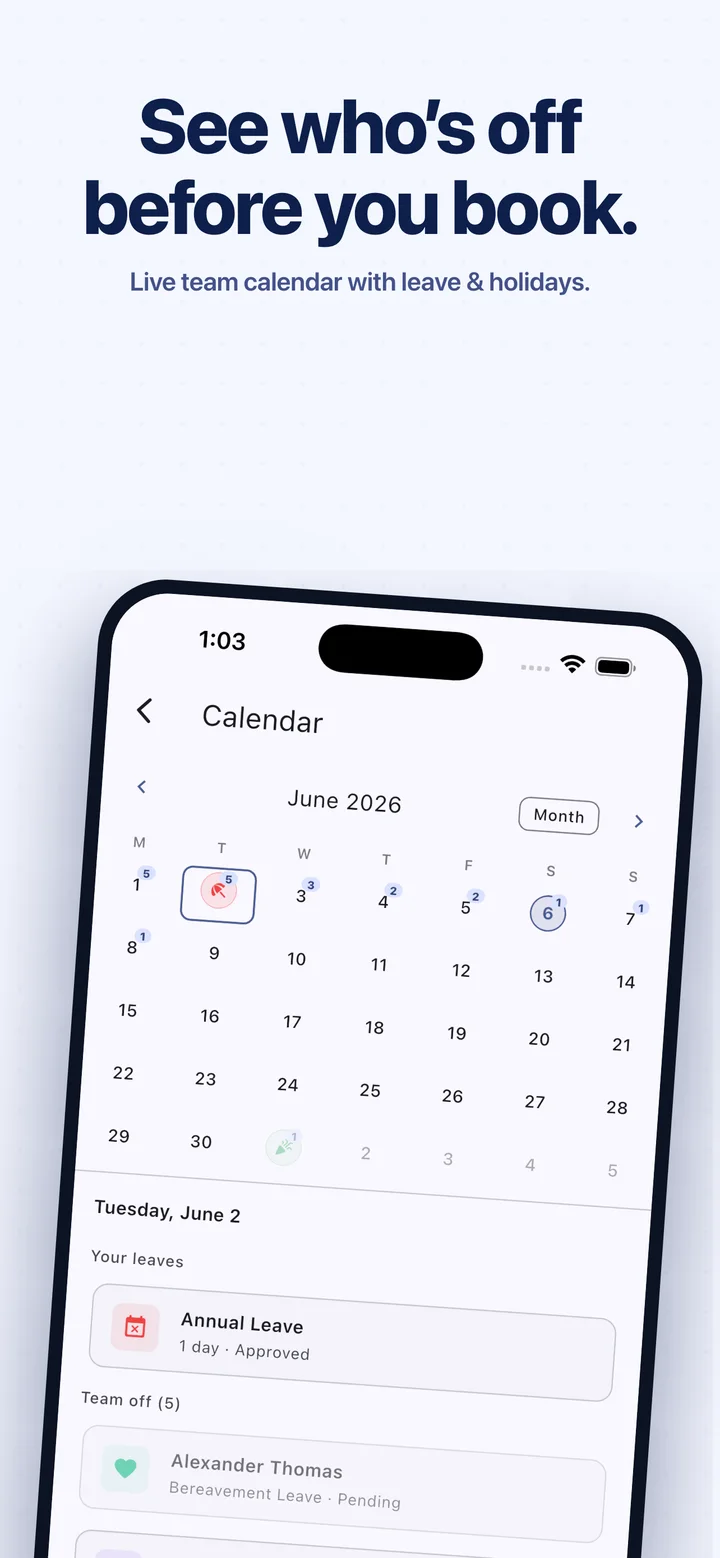 See who's off before you book — live team calendar with leave and holidays