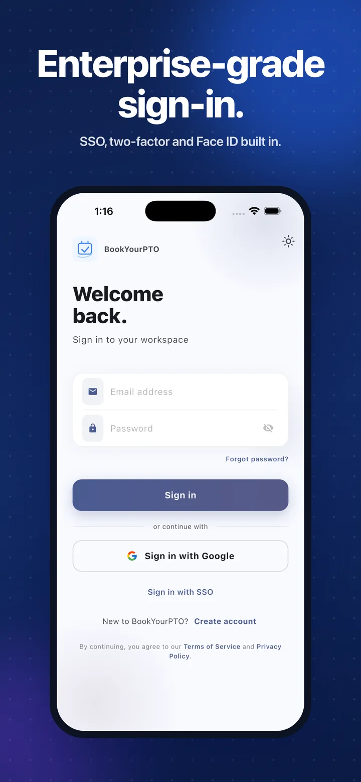 Enterprise-grade sign-in — SSO and two-factor authentication built in